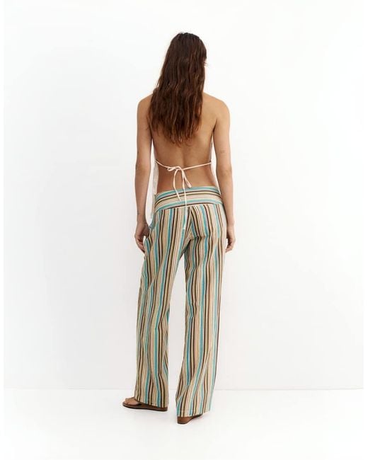Pull&Bear Natural Striped Tie-Waist Trousers
