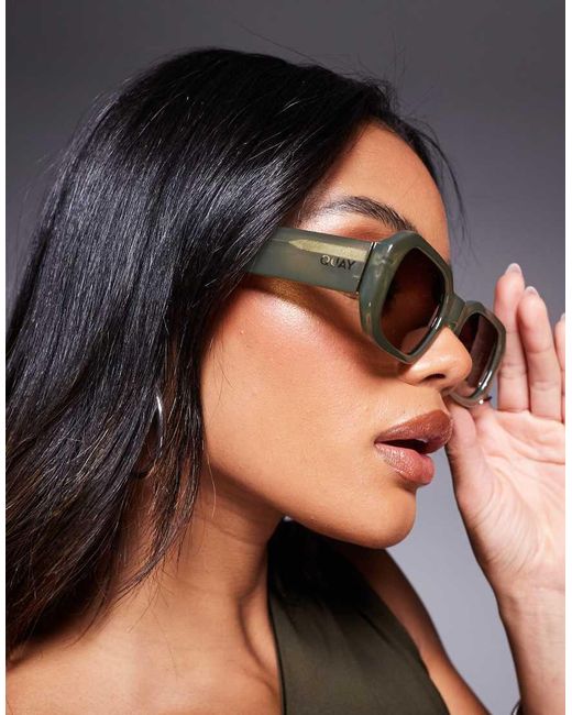 Gafas De Sol Verde Oliva Rectangulares Hyped Up De Quay Quay de color Black