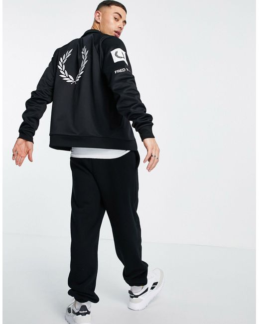 Fred Perry Black Graphic Logo Track Jacket for men