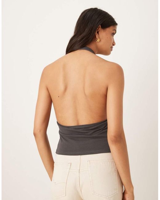 Top De Mezcla De Algodón Con Cuello Halter Y Tachuelas De Mango de color Gray