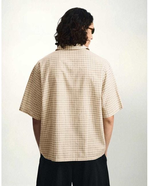 Bershka Natural Embroidered Short Sleeve Shirt for men