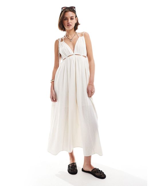 ASOS White Double Cloth Maxi Dress With Twisted Strap And Cut Out Detail