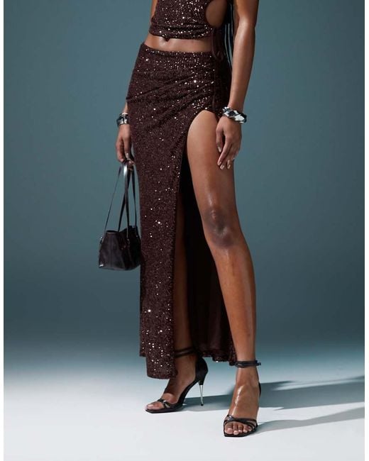 ASOS Gray Co-Ord Sequin Maxi Skirt With Split