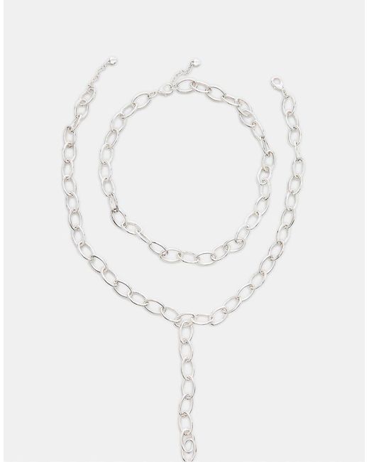 Stradivarius White Set Of 2 Lariat Chain Necklaces