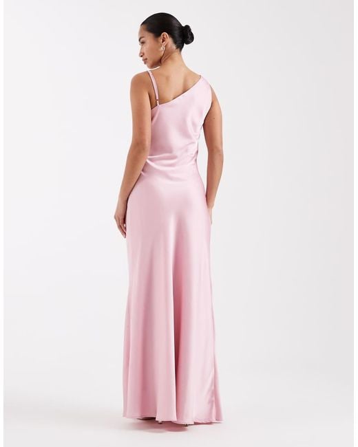 TFNC London Pink Bridesmaids Satin One Shoulder Maxi Dress