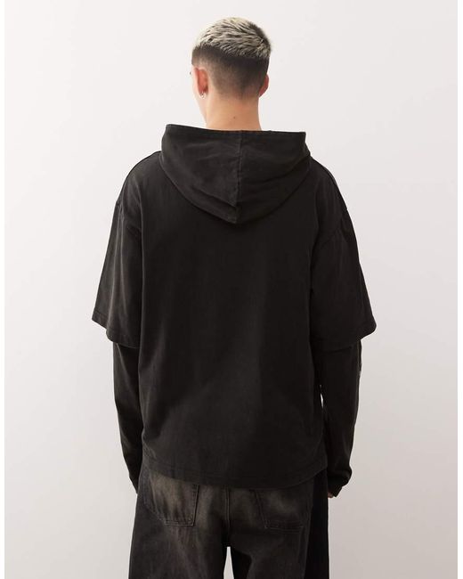 Weekday Gelaagde Hoodie Met Lange Mouwen En Grafische Print in het Black voor heren