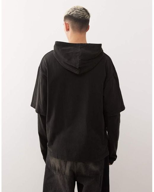 Sudadera Negra De Manga Larga Con Capucha, Dos Capas Y Estampado Gráfico De Weekday de hombre de color Black