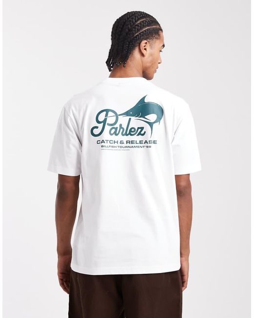 Camiseta Blanca De Corte Estándar Con Estampado Gráfico En La Espalda De Pesca De Parlez de hombre de color White