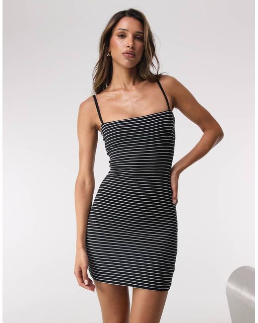 Vestido Corto De Tirantes A Rayas Clásicas De Punto Liso Muy Elástico De -Negro GOOD AMERICAN de color White