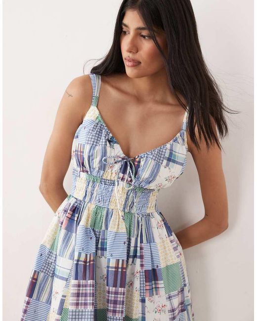Abercrombie & Fitch Blue V Neck Smocked Mini Dress Skort