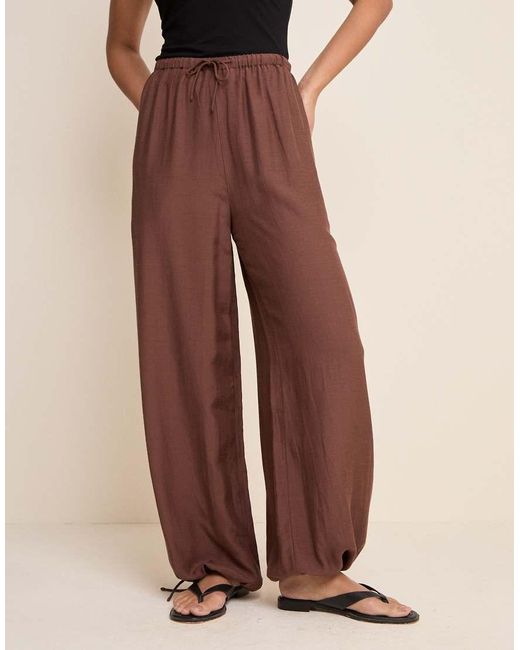 Nobody's Child Brown Violet Linen Blend Elastic Waist Balloon Leg Pants