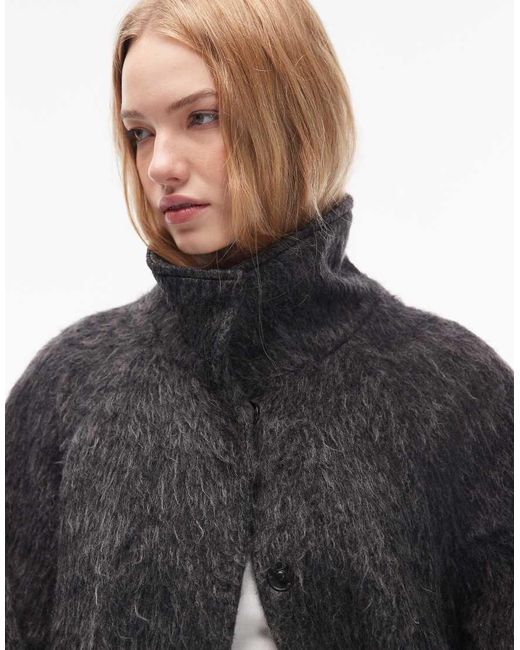 Collusion Black Brushed Marl Longline Belted Overcoat
