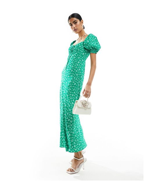 Forever New Green Puff Sleeve Midaxi Dress
