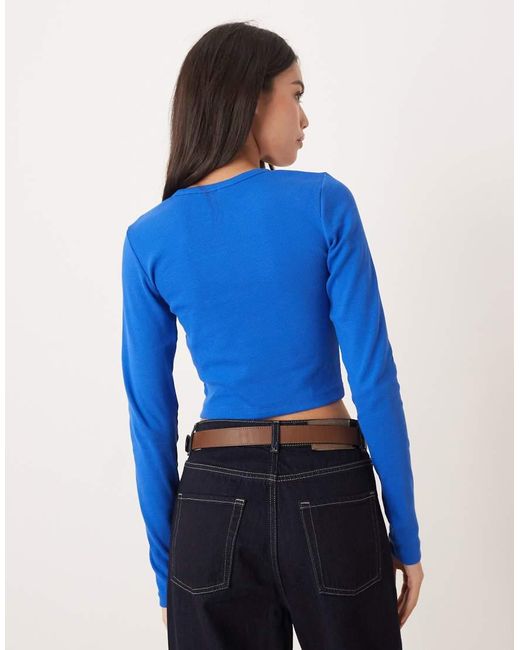 JJXX Blue Feline Long Sleeve Ribbed T-shirt