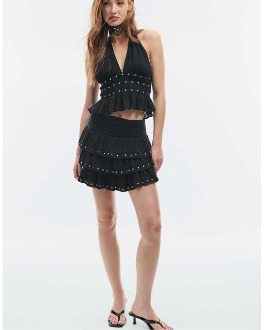 Stradivarius Black Studded Halter Top