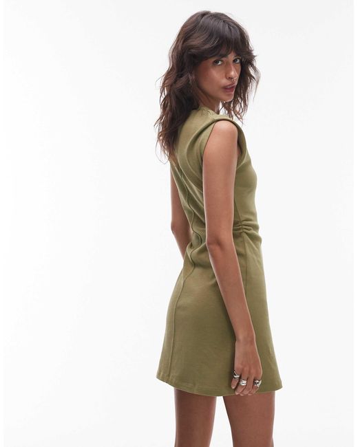TOPSHOP Green Cinch Waist Structured Mini Dress