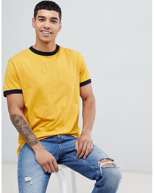 New Look Yellow Ringer T-shirt In Mustard for men