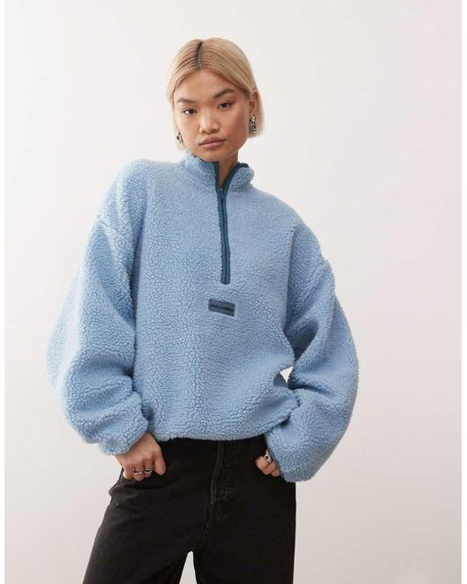Collusion Blue Quarter Zip Borg Fleece