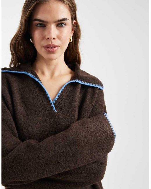 ONLY Blue Contrast Stitch Knitted Polo