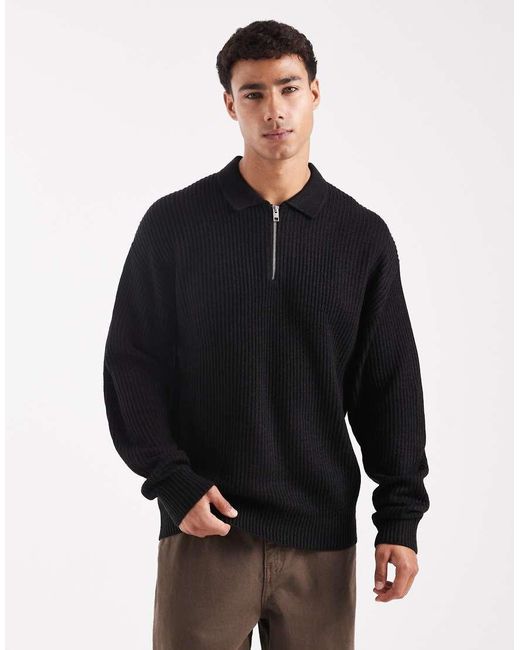 Polo Extragrande De Punto De JJ Rebel de hombre de color Black