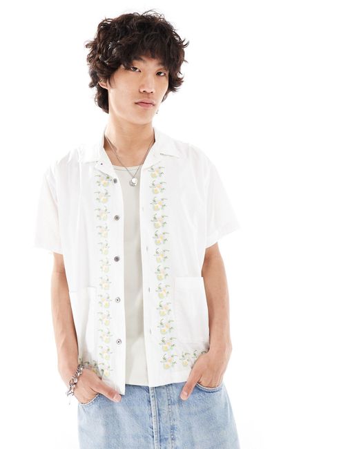 Obey White Embroidered Short Sleeve Shirt for men