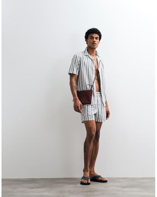 ASOS White Short Length Linen Look Stripe Shorts for men