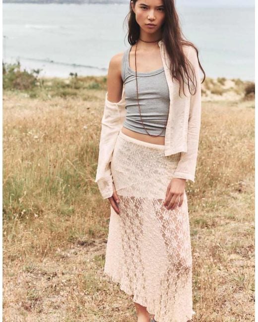 Pull&Bear Natural Asymmetric Midi Skirt