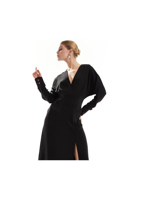 Mango Black Tailored Waistband Midi Dress