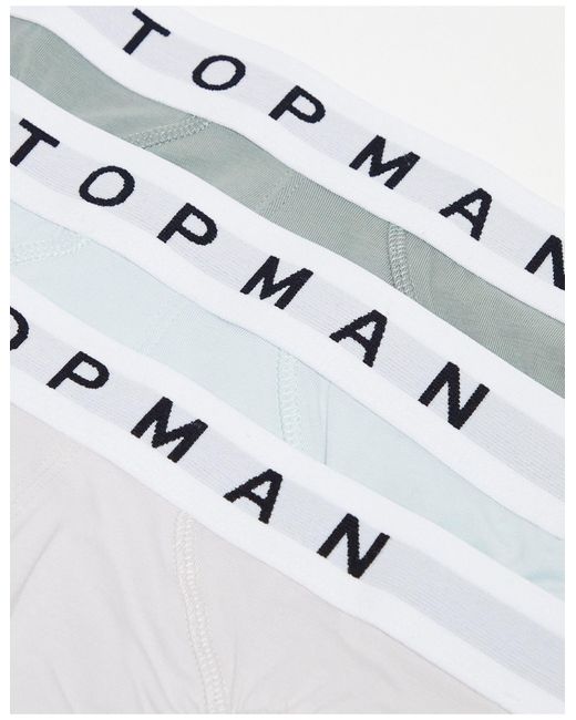 Confezione da 3 slip grigi, blu e verde salvia con fascia di Topman in White da Uomo