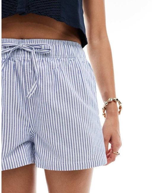 Superdry Blue Cotton Stripe Elasticated Boxer-Style Shorts