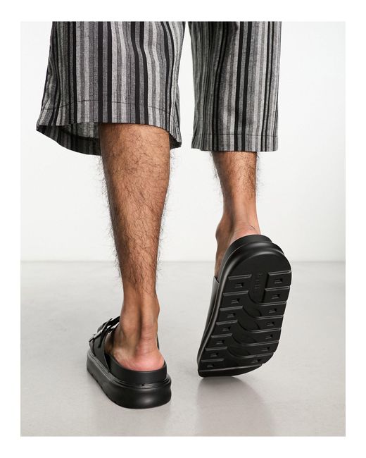 Bershka Black Chunky Cross Strap Sandals for men