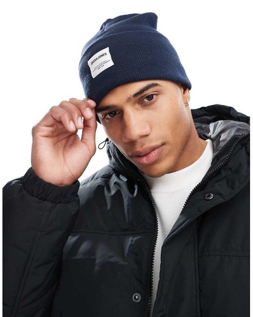 Jack & Jones Blue Overzised Knitted Beanie for men