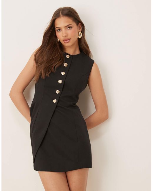 SNDY'S Natural Button Through Wrap Detail Tie Back Mini Dress
