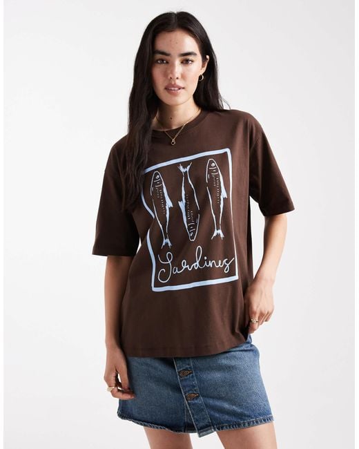 Threadbare Black Cotton Short Sleeve Sardines Graphic T-shirt