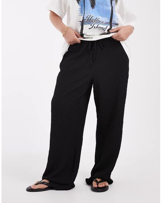 ONLY Blue High Waist Wide Leg Crinkled Textured Trousers