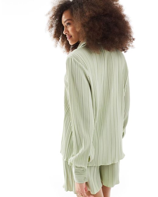Y.A.S Green Plisse Shirt Co-ord