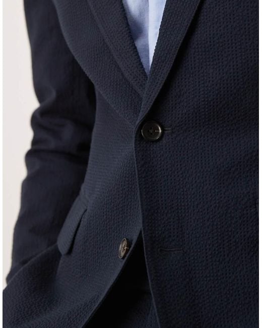 Abercrombie & Fitch Smalle Single-Breasted Seersucker Blazer in het Blue voor heren