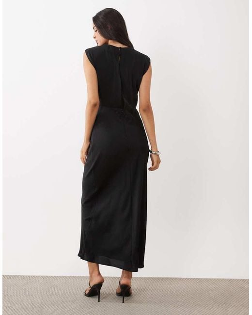 ASOS Black High Neck Pleated Bodice Midi Dress