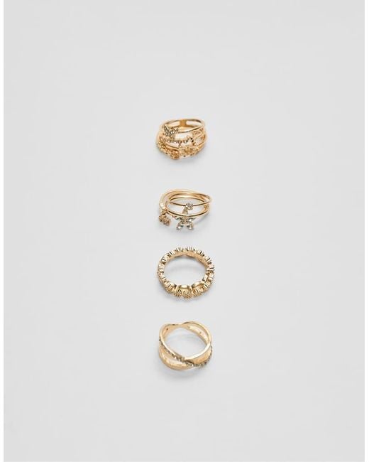 Stradivarius White Set Of Rhinestone Rings