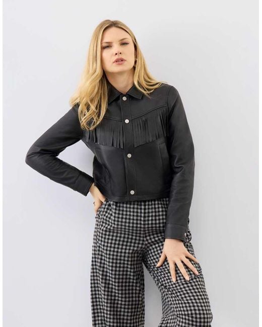 Bolongaro Trevor Black Real Leather Ginny Fringe Jacket