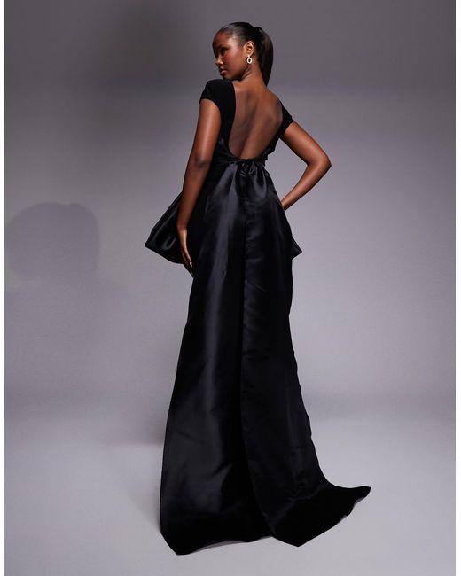 ASOS Blue Premium Maxi Dress With Satin Contrast Bow Front And Train