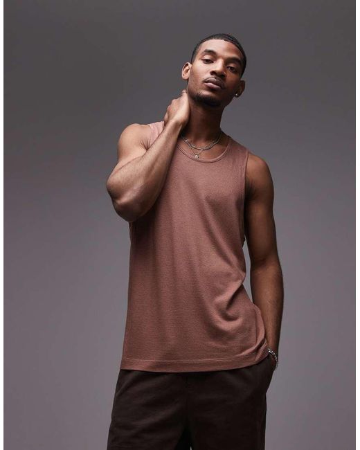 Topman Brown Fine Stripe Vest for men