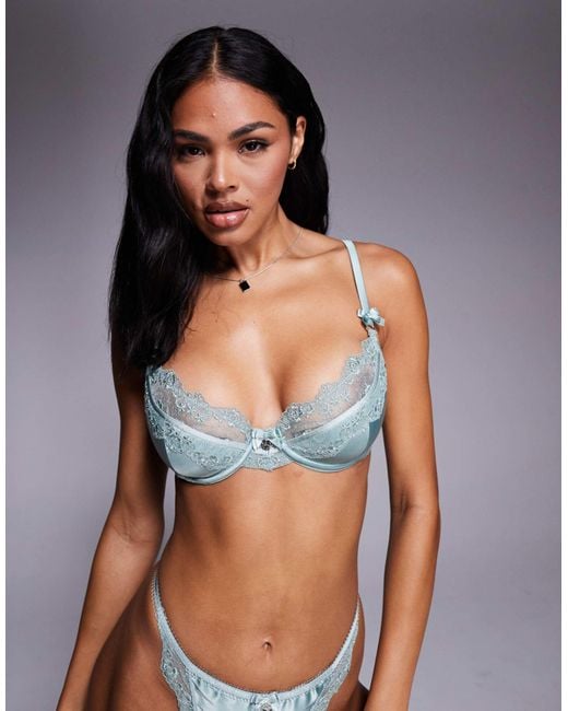 Boux Avenue Gray Clover Embroidered Satin Cup Trim Balconette
