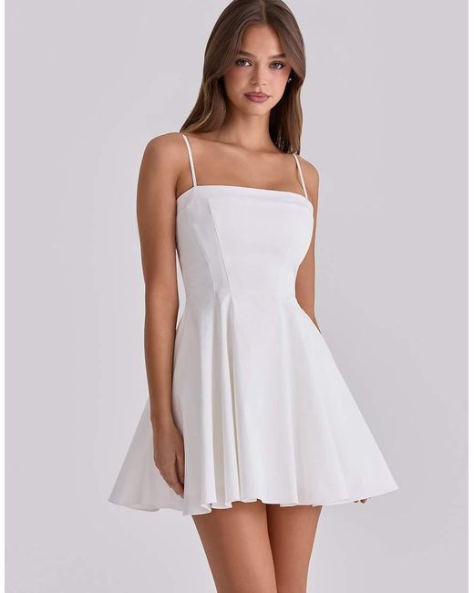 House Of Cb White Dolly Cotton Flared Mini Sundress