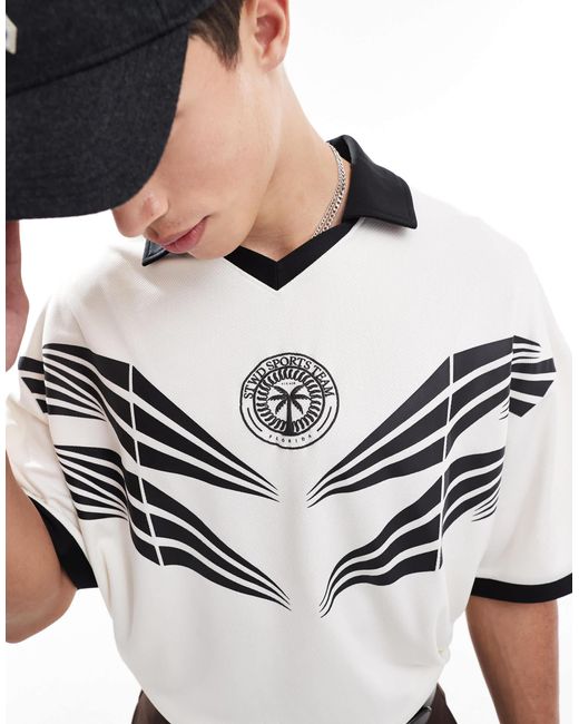 Pull&Bear Gray Stwd Graphic Football Polo for men