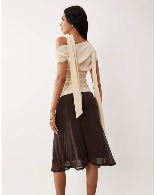 ASOS Natural Mesh Low Rise Midi Skirt With Godets