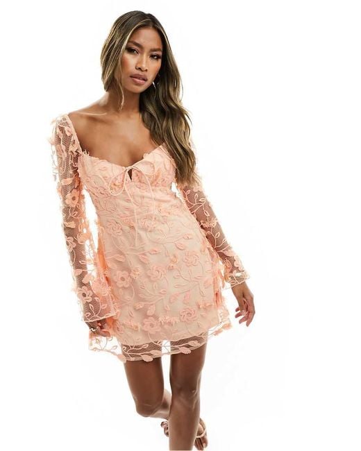 Love Triangle Pink Sweetheart Neck Lace Mini Dress