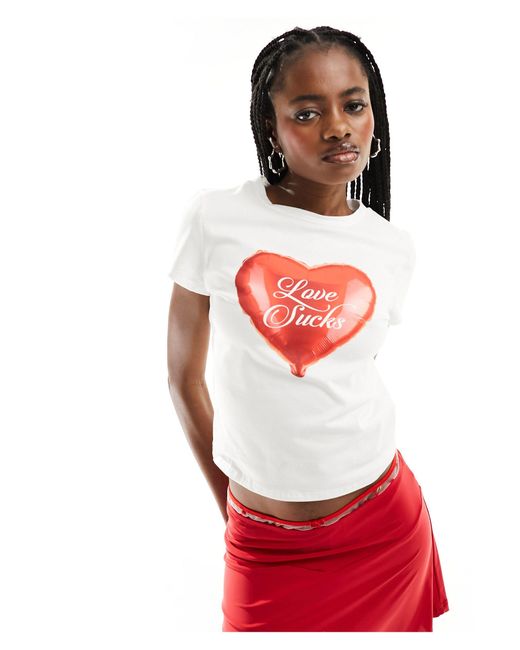 ASOS Red Baby Tee With Love Sucks Heart Balloon Graphic