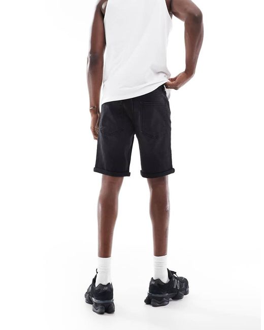 Pantaloncini Di Jeans Slavato Elasticizzati Slim Lunghezza Standard di ASOS in Black da Uomo