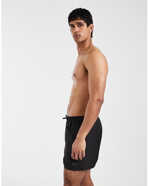 Fred Perry Black Drawstring Logo Swim Shorts for men